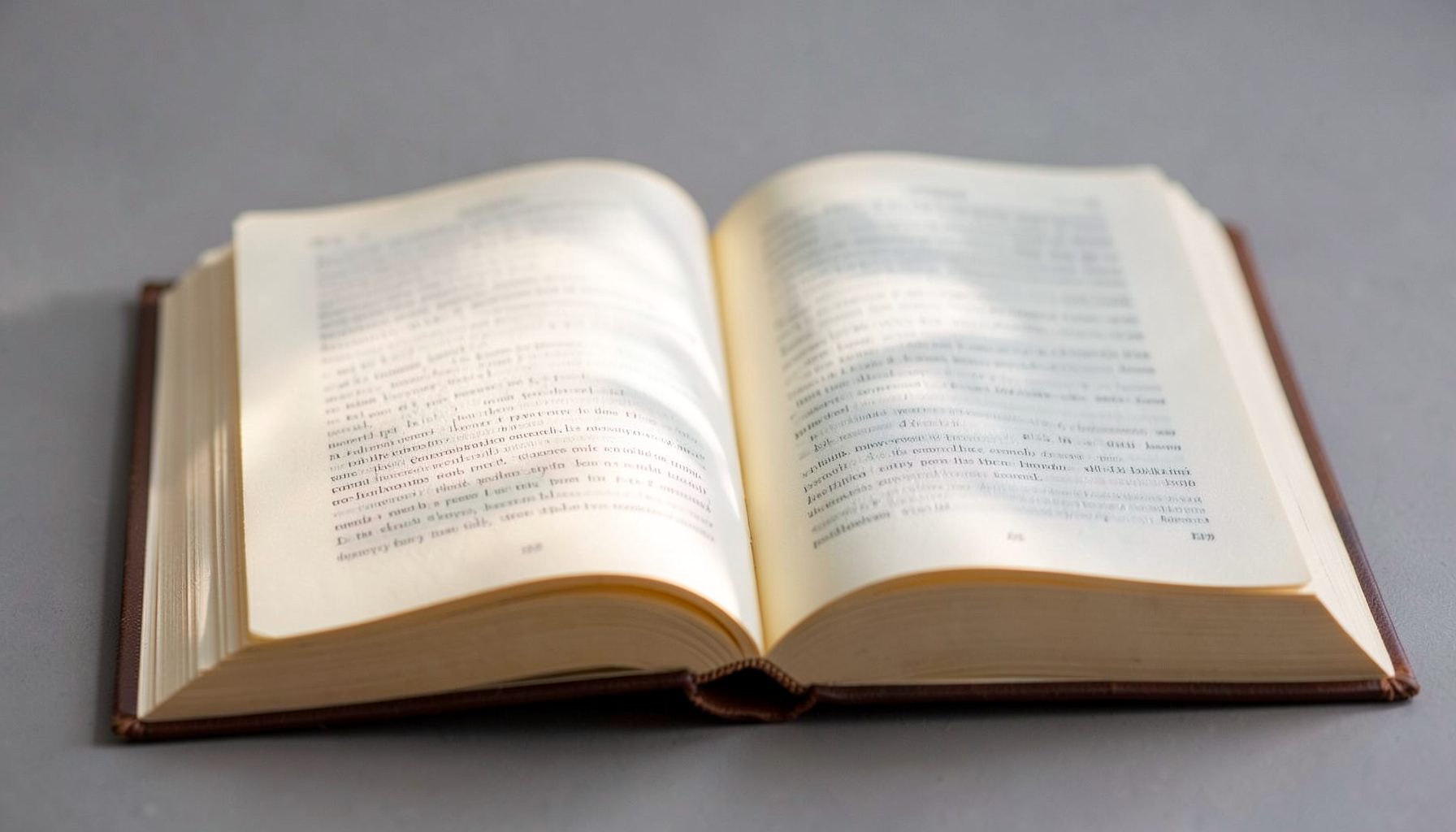 An open hymn book with soft natural light falling across the pages, warm cream paper tones against a muted gray background, peaceful and reverent