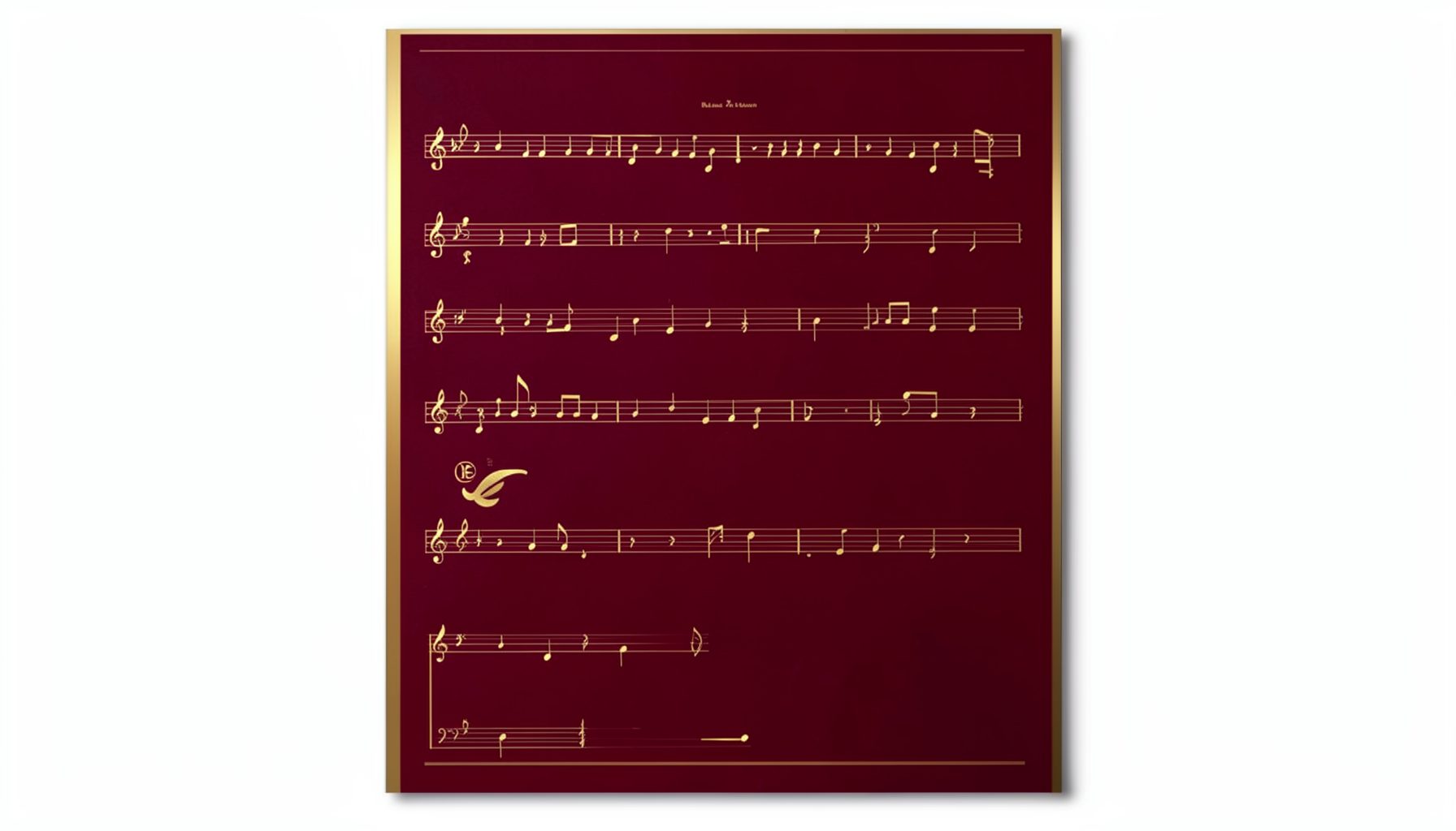 A bright choral sheet music cover with deep burgundy and gold accents, suggesting a rich vocal harmony recording