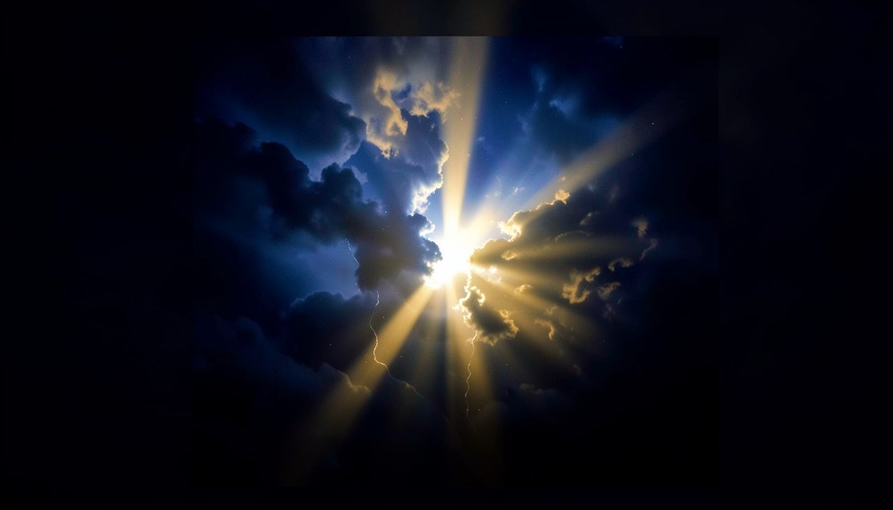 A dramatic album cover in midnight blue and gold, evoking resurrection themes with radiant light breaking through darkness
